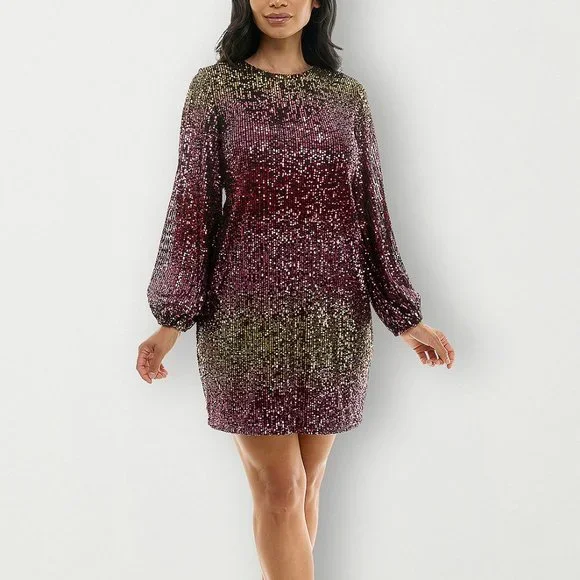 Premier Amour | Dresses | Gold Pink Ombre Long Sleeve Sequin Shift Dress 2  | Poshmark